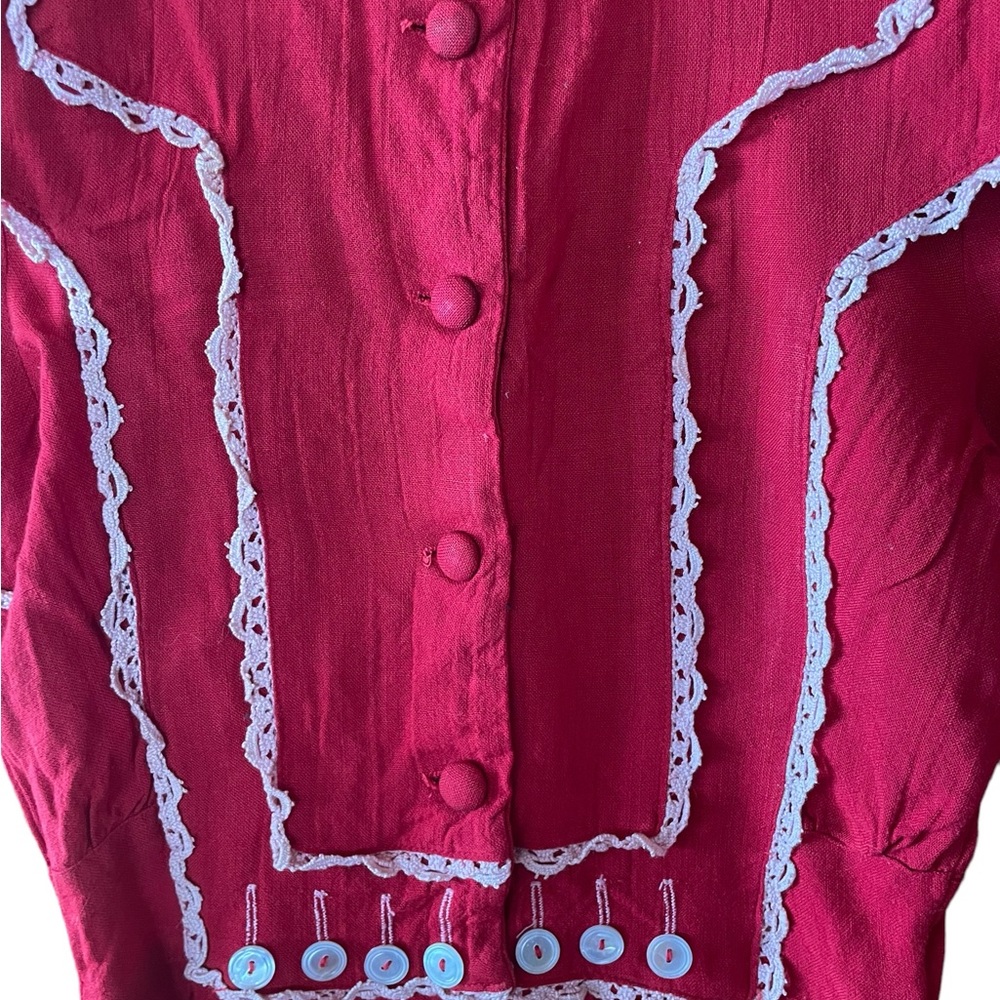 Vintage Laura Lee Linen Button Down, Rick Rack Trim Top‎ - Picture 2 of 5